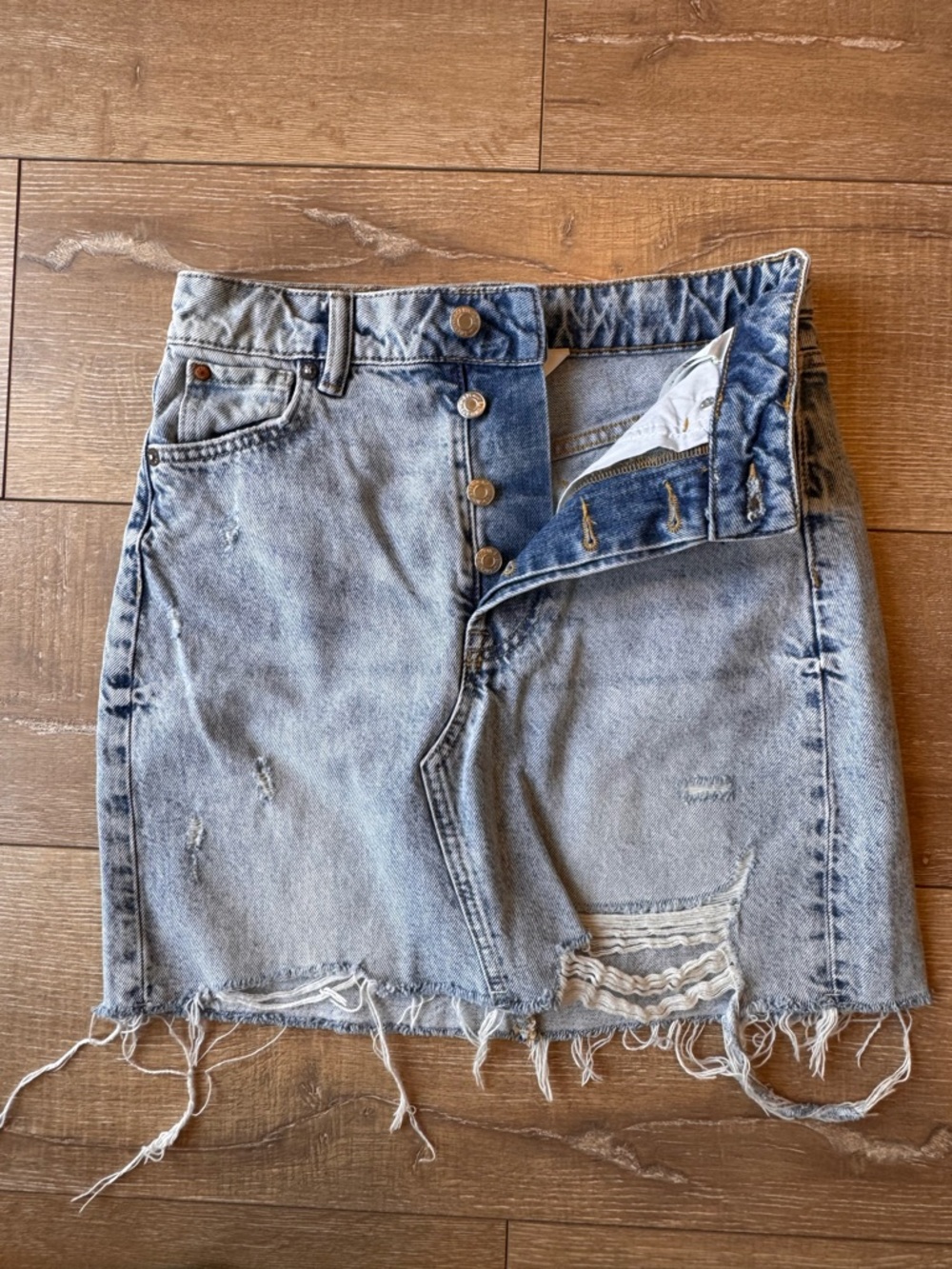 &DENIM Distressed Light Wash Denim Skirt